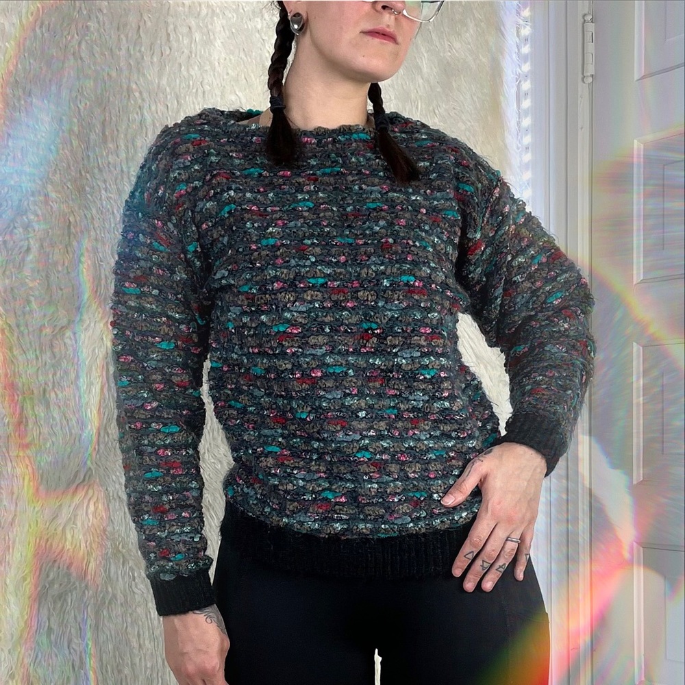 Vintage 80s Multicolored Knit Wool Sweater